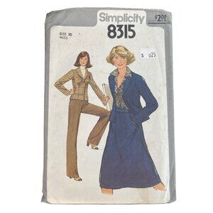 Simplicity 8315 Sewing Pattern Size 10 Unlined Jacket Skirt Pants Cut 15 Pieces